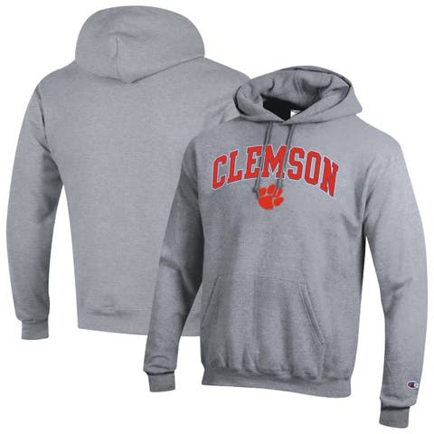 Men's Champion  Heather Gray Clemson Tigers Arched Logo Fleece Pullover Hoodie