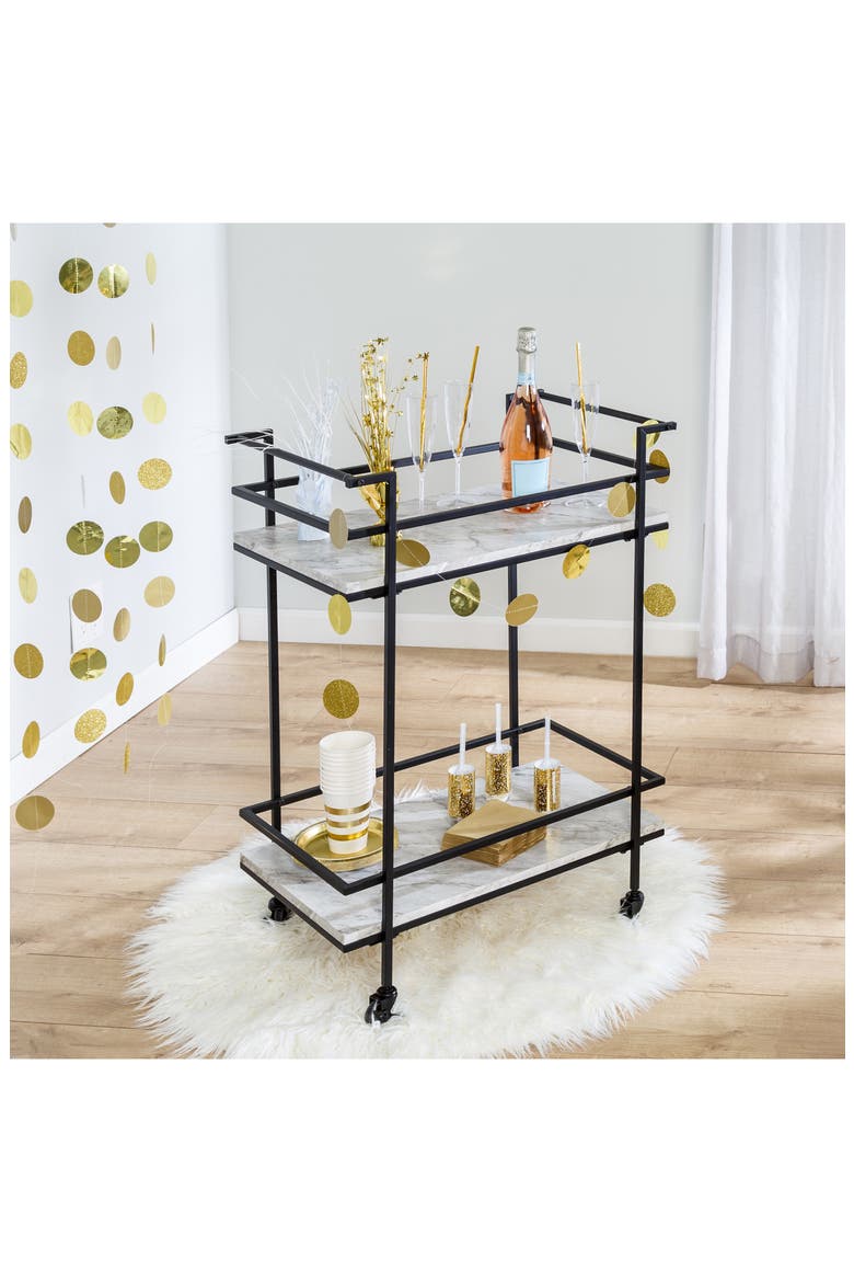 2-Tier Faux Marble Bar Cart, Alternate, color, BLACK