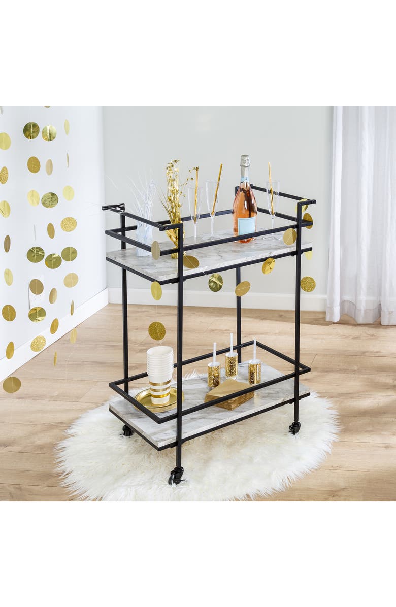 HONEY-CAN-DO 2-Tier Faux Marble Bar Cart, Alternate, color, 