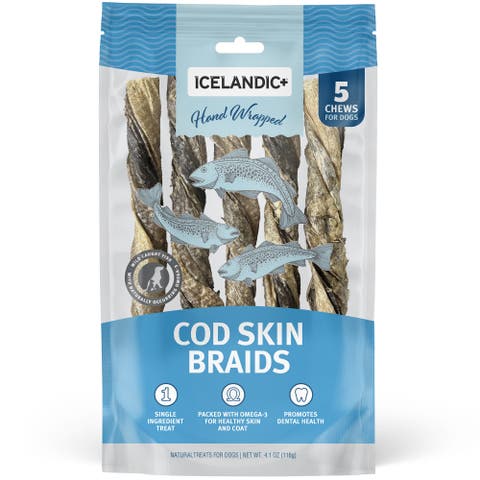 Cod Skin Braids - 5 Pack - Dog Treat Chews, 5.5-7" Sticks Pet Snack