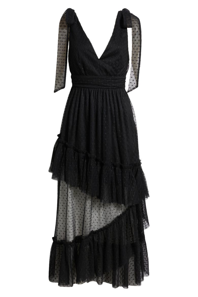 Sutton Swiss Dot Midi Dress, Alternate, color, BLACK