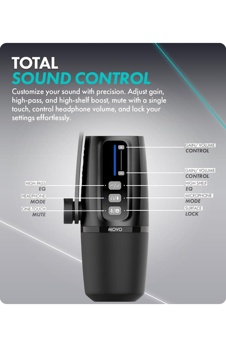 MOVO UM6 Dynamic Podcast Microphone with Built-in GainCast Preamp - XLR and USB C Outputs, Alternate, color, Black