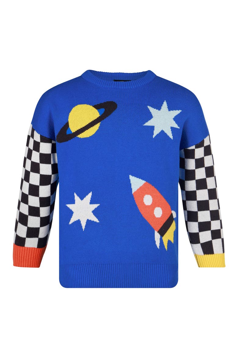 Kids' Space Race Cotton Crewneck Sweater, Alternate, color, SPACE RACE