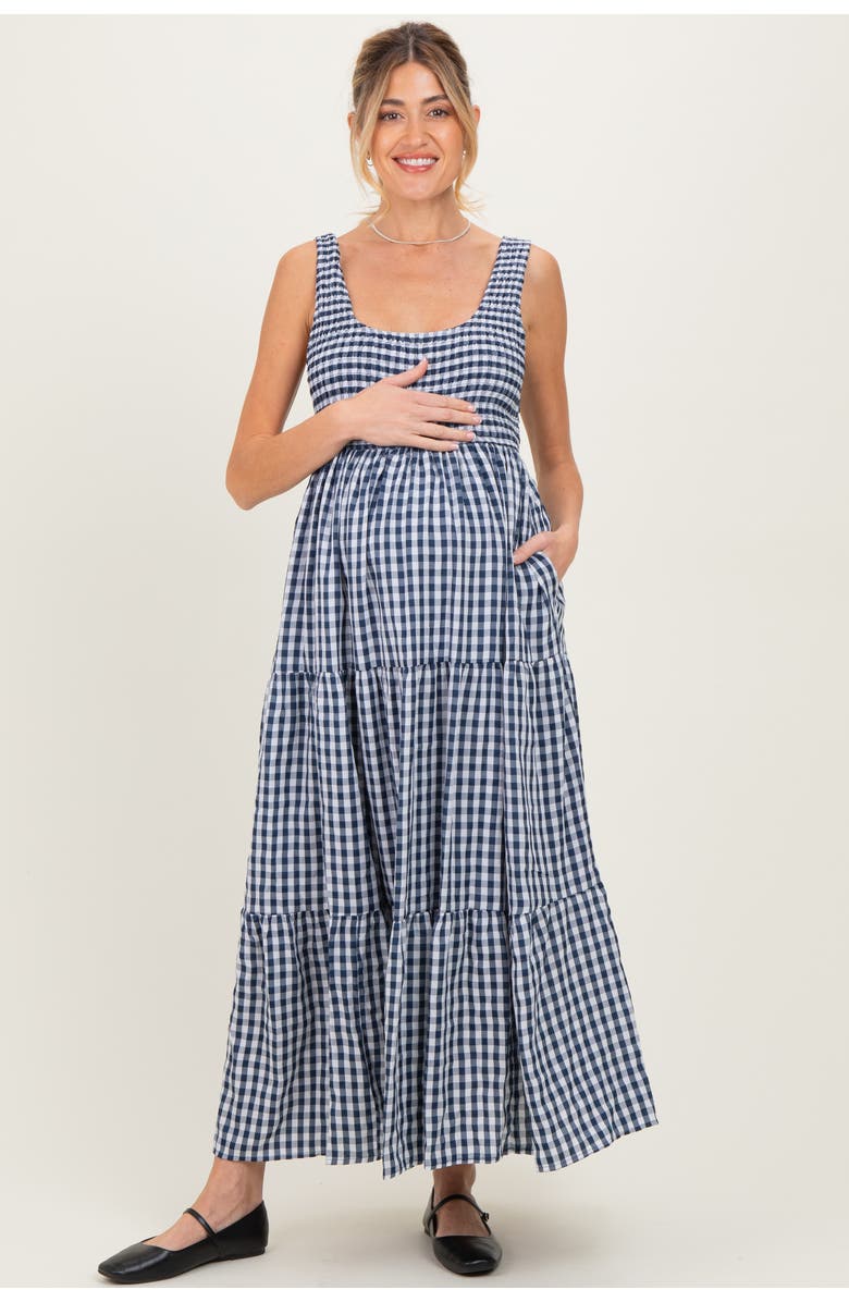 PinkBlush Gingham Sleeveless Tiered Maxi Dress, Main, color, Blue