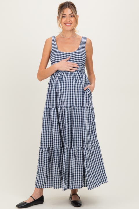 Gingham Sleeveless Tiered Maxi Dress