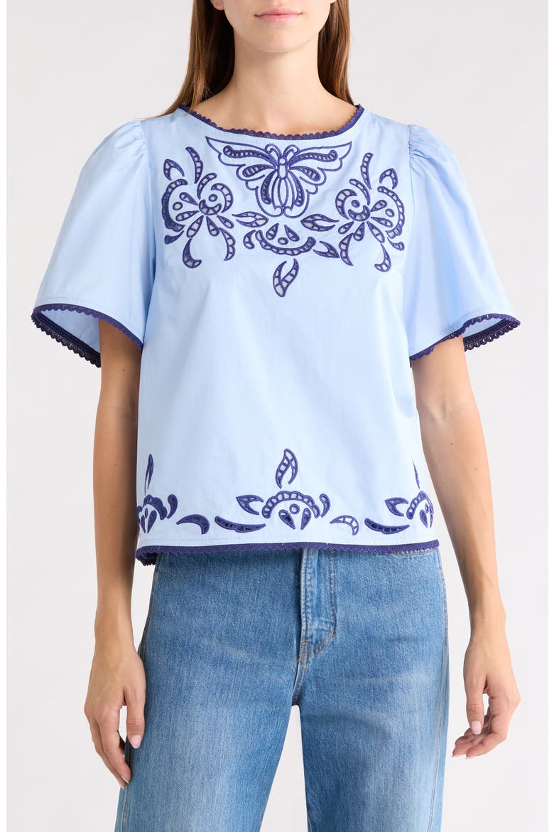 Jocie Embroidered Puff Sleeve Top, Main, color, LIGHT-BLUE