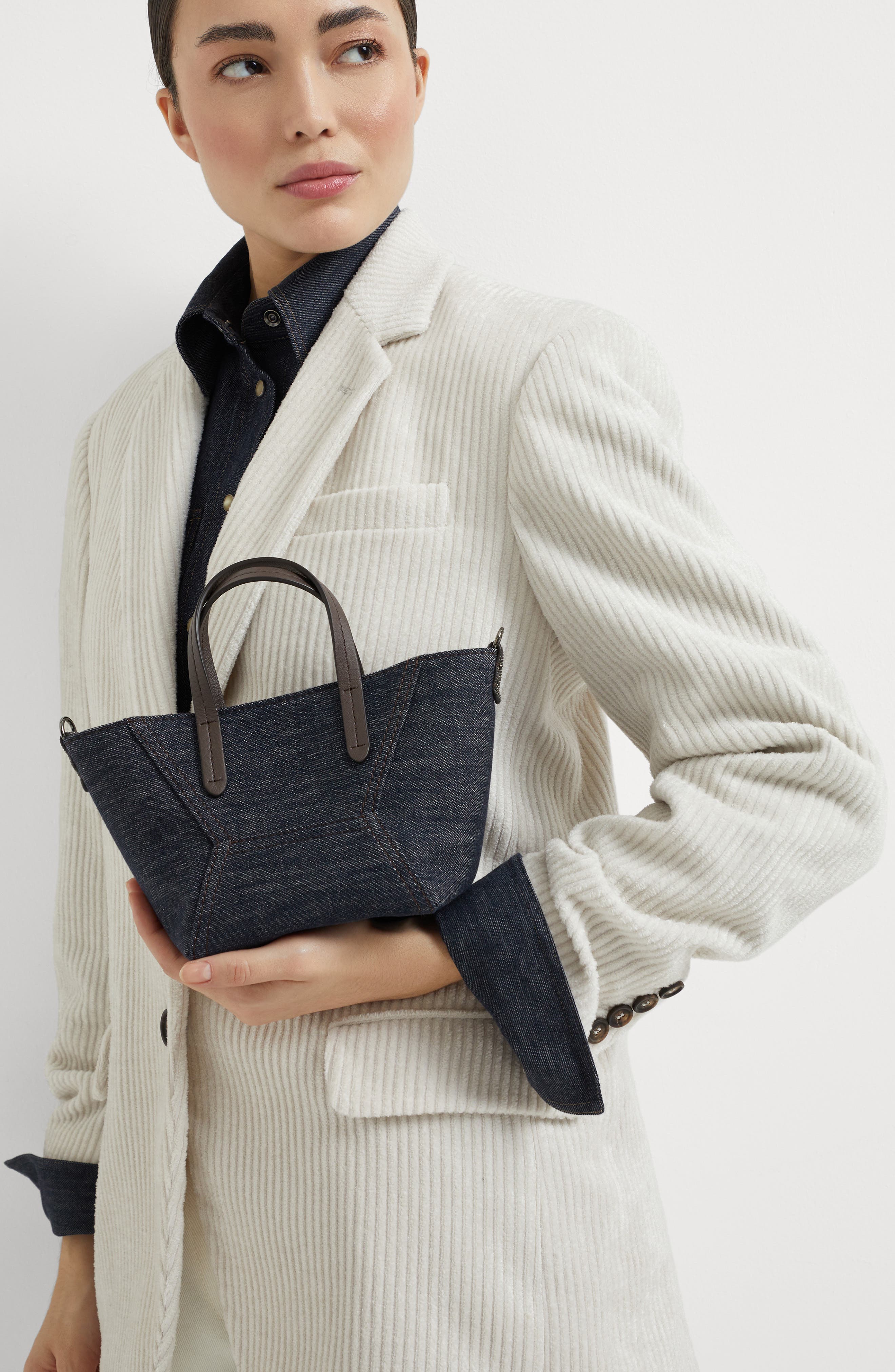 Brunello Cucinelli Twill BC Duo mini bag, Alternate, color, Dark Denim