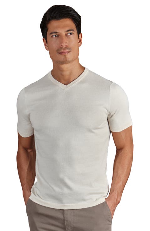 Cotton High V-neck Knitted T-shirt