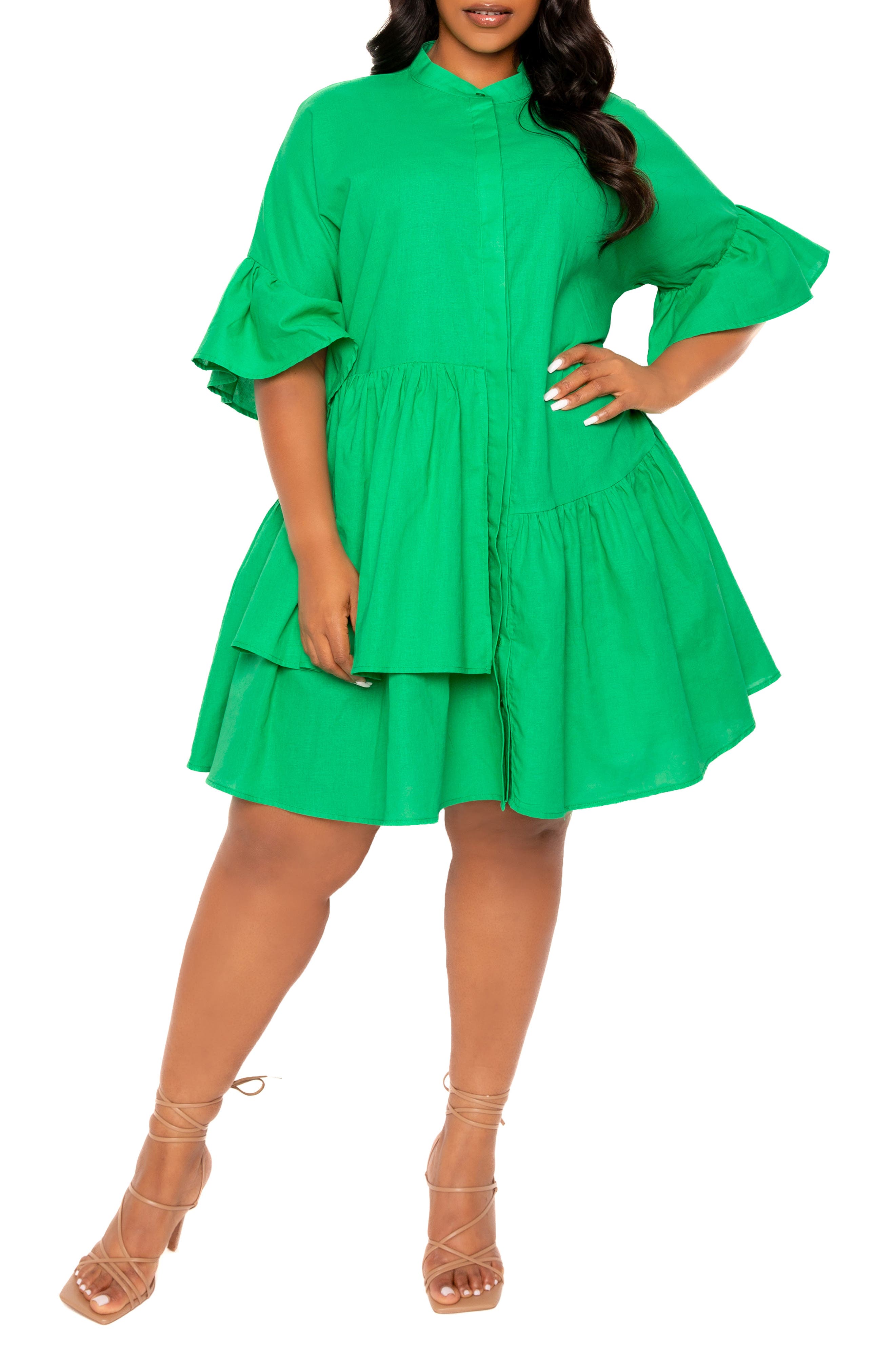 Flutter Sleeve Cotton & Linen Shift Dress