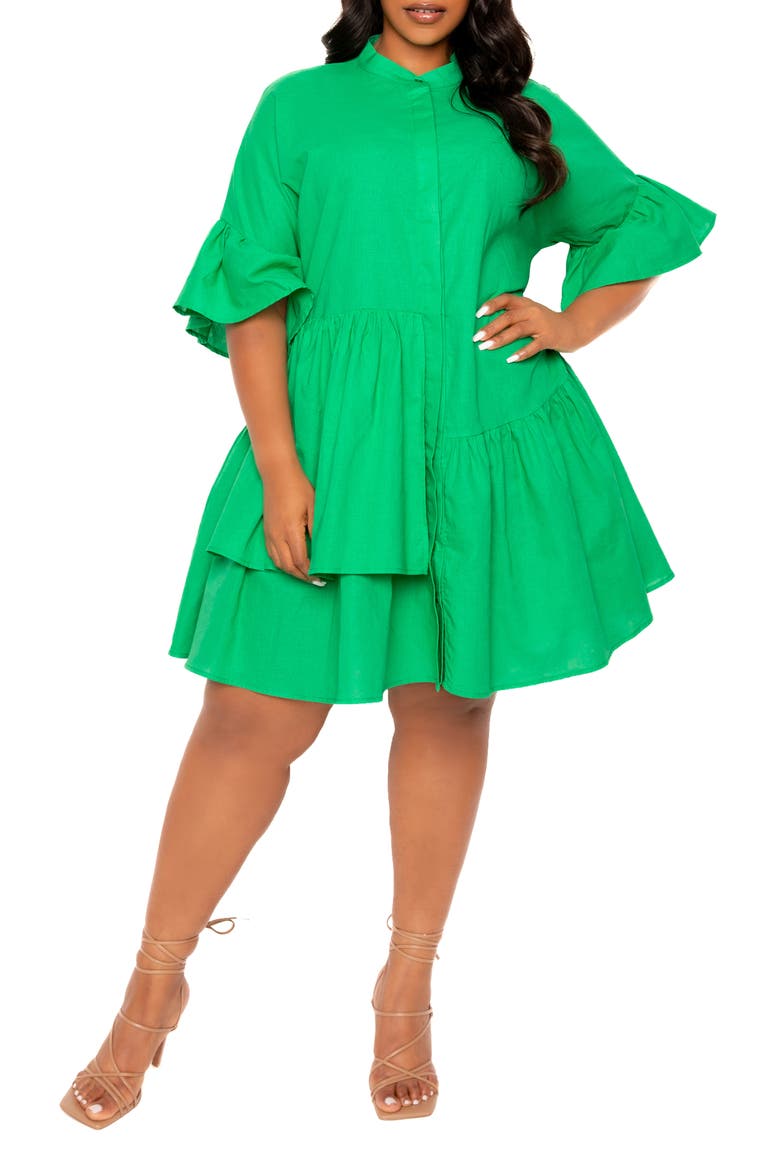 Flutter Sleeve Cotton & Linen Shift Dress, Main, color, GREEN