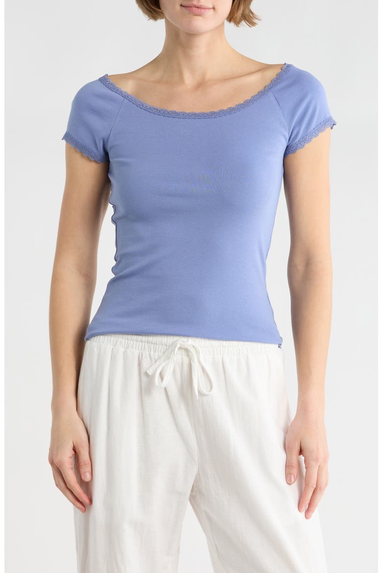 Lace Trim T-Shirt, Main, color, BLUE FROST