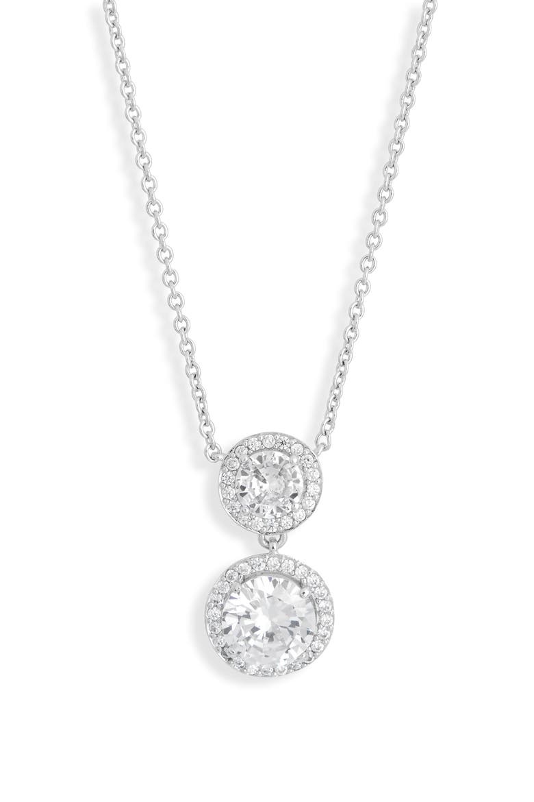 Cubic Zirconia Halo Pendant Necklace, Main, color, RHODIUM/ CUBIC ZIRCONIA