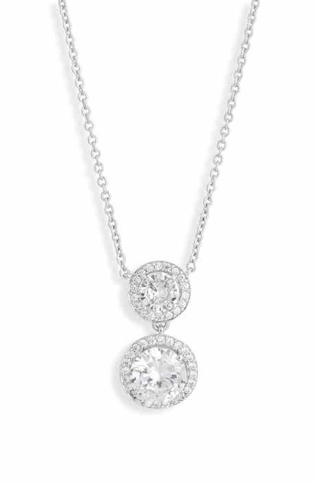 Cubic Zirconia Halo Pendant Necklace