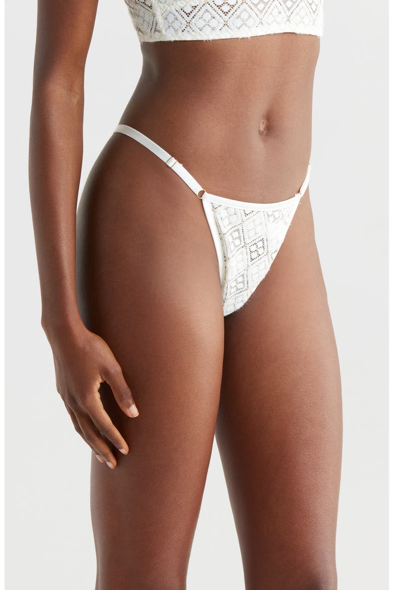 Metallic Geometric Lace G-String, Alternate, color, SHELL WHITE