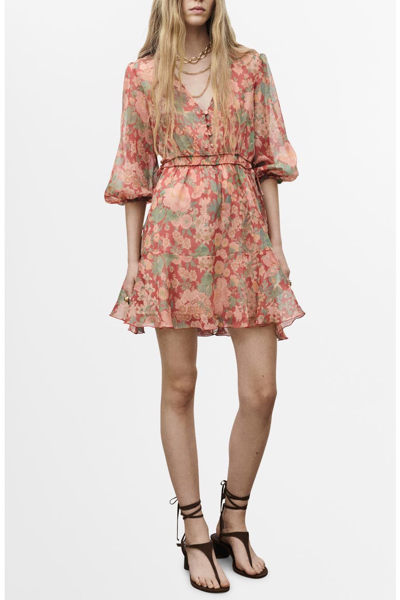 Floral Print Puff Sleeve Minidress, Main, color, MAROON