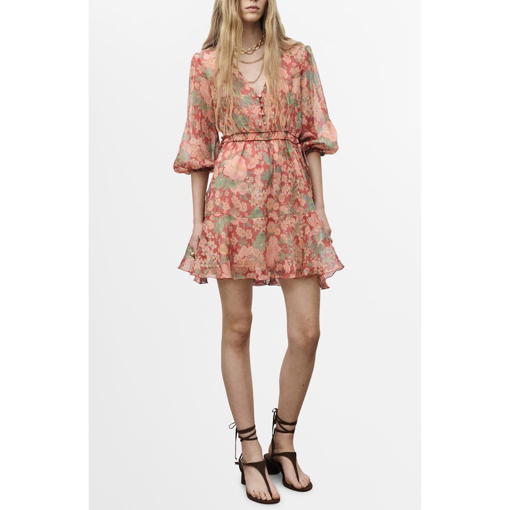 Mango Floral Print Puff Sleeve Minidress In Pink