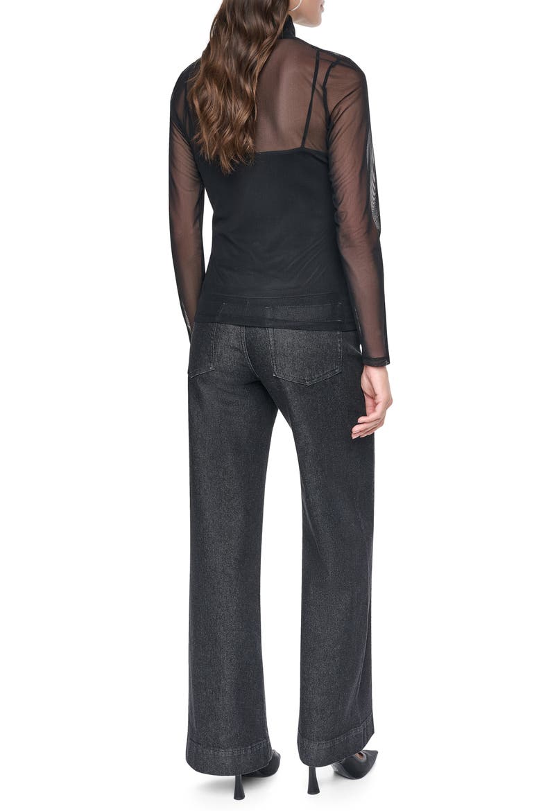 Embellished Mesh Mock Neck Top, Alternate, color, BLACK