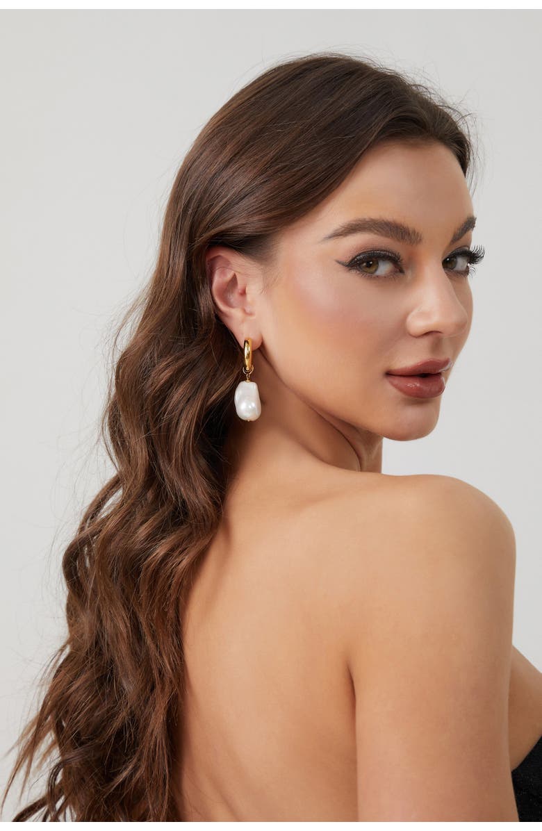 Classicharms Unique Asymmetrical Rope Chain Baroque Pearl Drop Earrings, Alternate, color, Gold