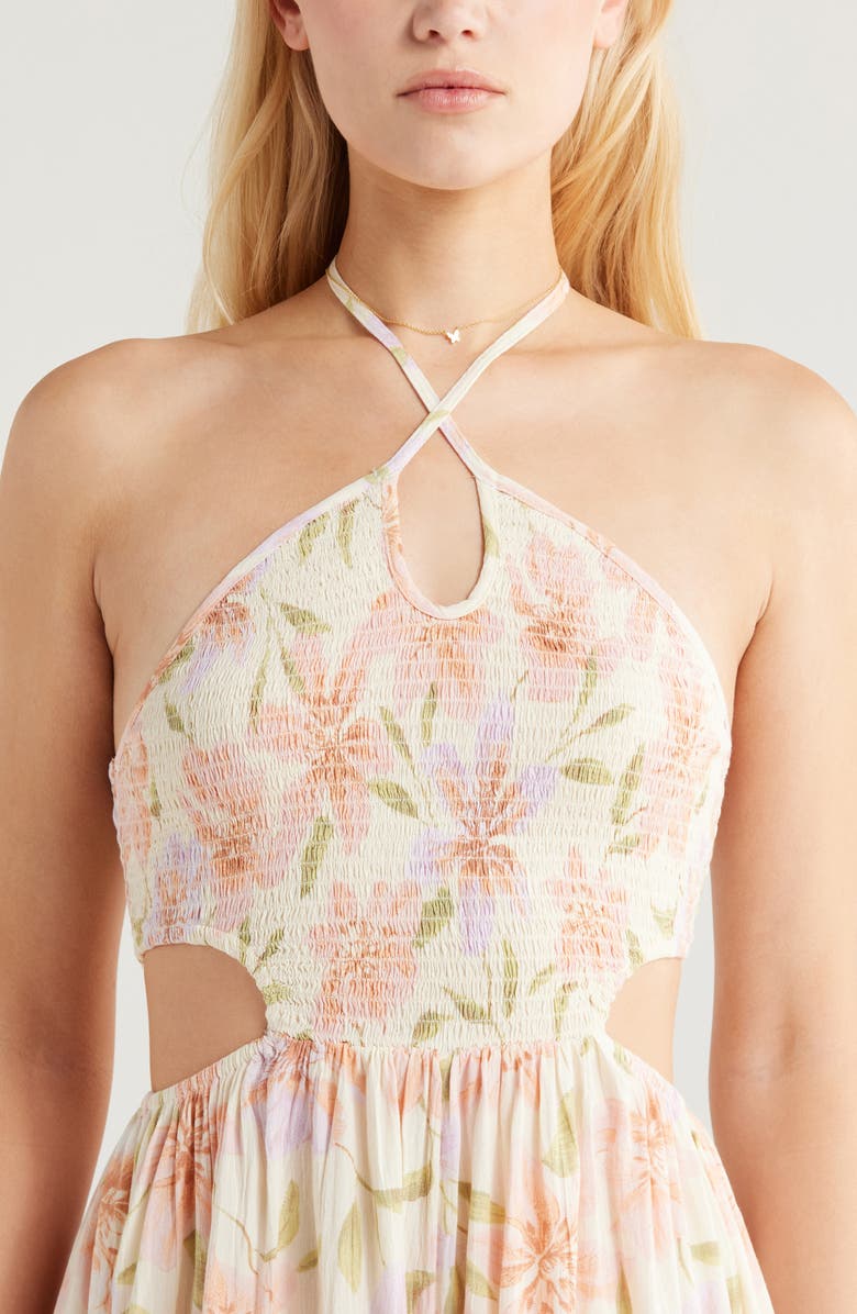 Billabong So Golden Smocked Halter Romper, Alternate, color, Bright White