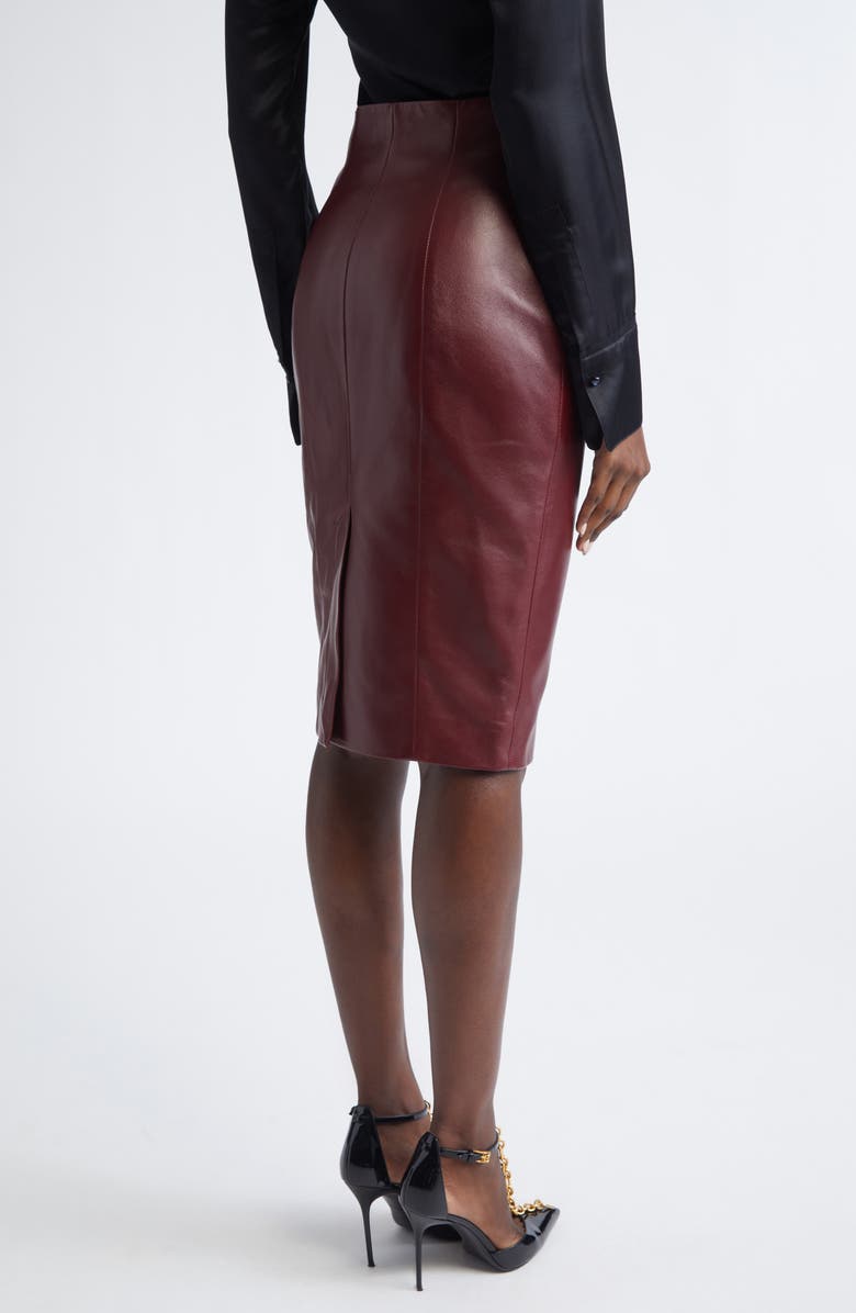 Balmain Zipped High Waist Lambskin Leather Pencil Skirt, Alternate, color, Burgundy