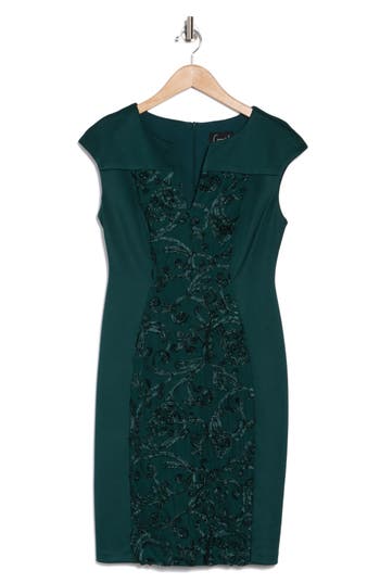 Connected Apparel Soutache Panel Shift Dress In Hunter