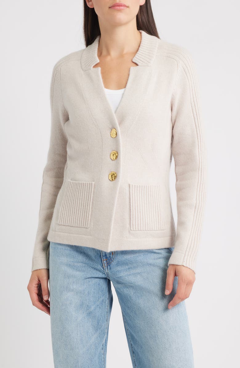 MARGARET O'LEARY St. Amelia Notched Collar Cashmere Cardigan, Alternate, color, Ecru