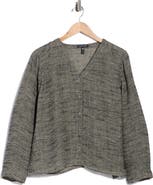 Eileen Fisher V-Neck Organic Linen Blend Button-Up Top