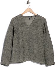 Eileen Fisher V-Neck Organic Linen Blend Button-Up Top