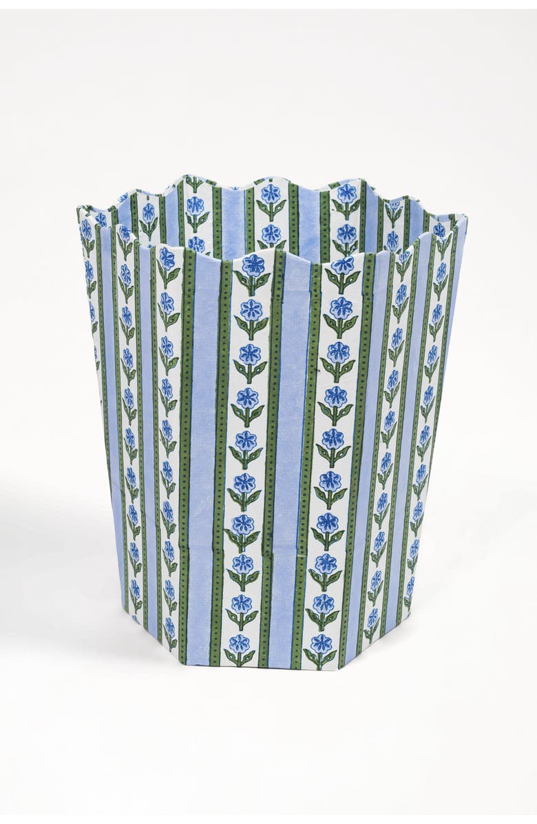 Inner Child Cottage Garden Blockprint Scallop Waste Bin, Main, color, Blue