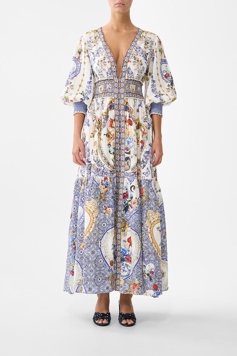 Shirred Waistband Long Dress, Main, color, The Pottery Parlour