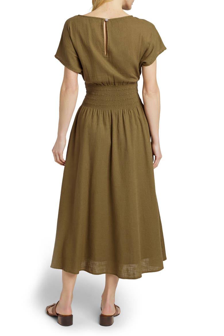Coast to Coast Smocked Waist Organic Cotton Maxi Dress, Alternate, color, MILITARY OLIVE