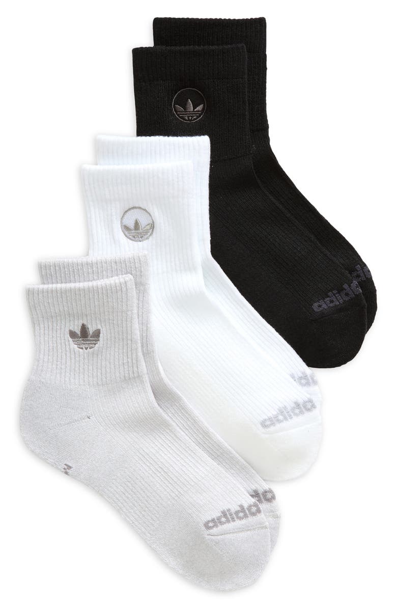 adidas Gender Inclusive Assorted 3-Pack Quarter Socks, Main, color, White/ Clear Grey/ Black