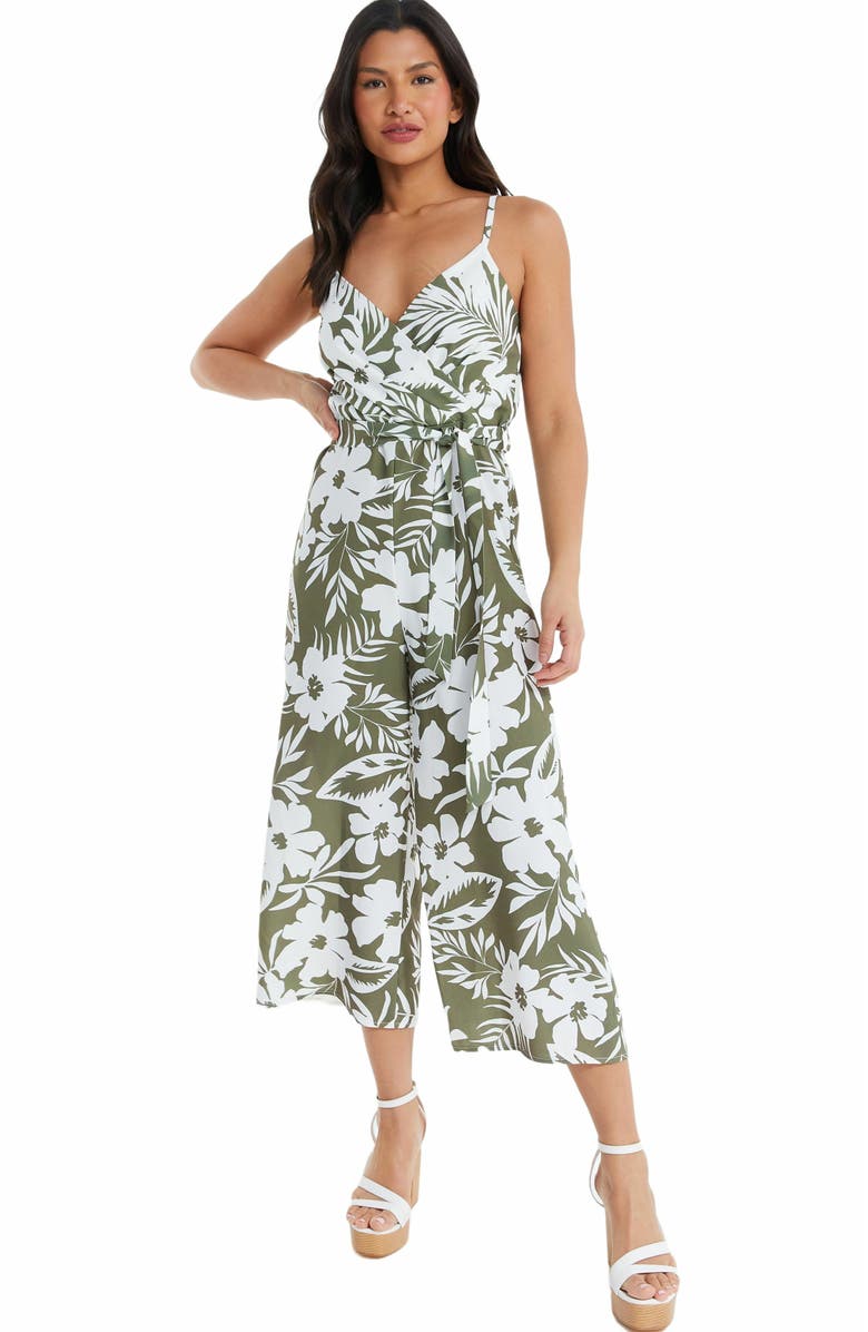 QUIZ Tropical Culotte Jumpsuit, Main, color, Green