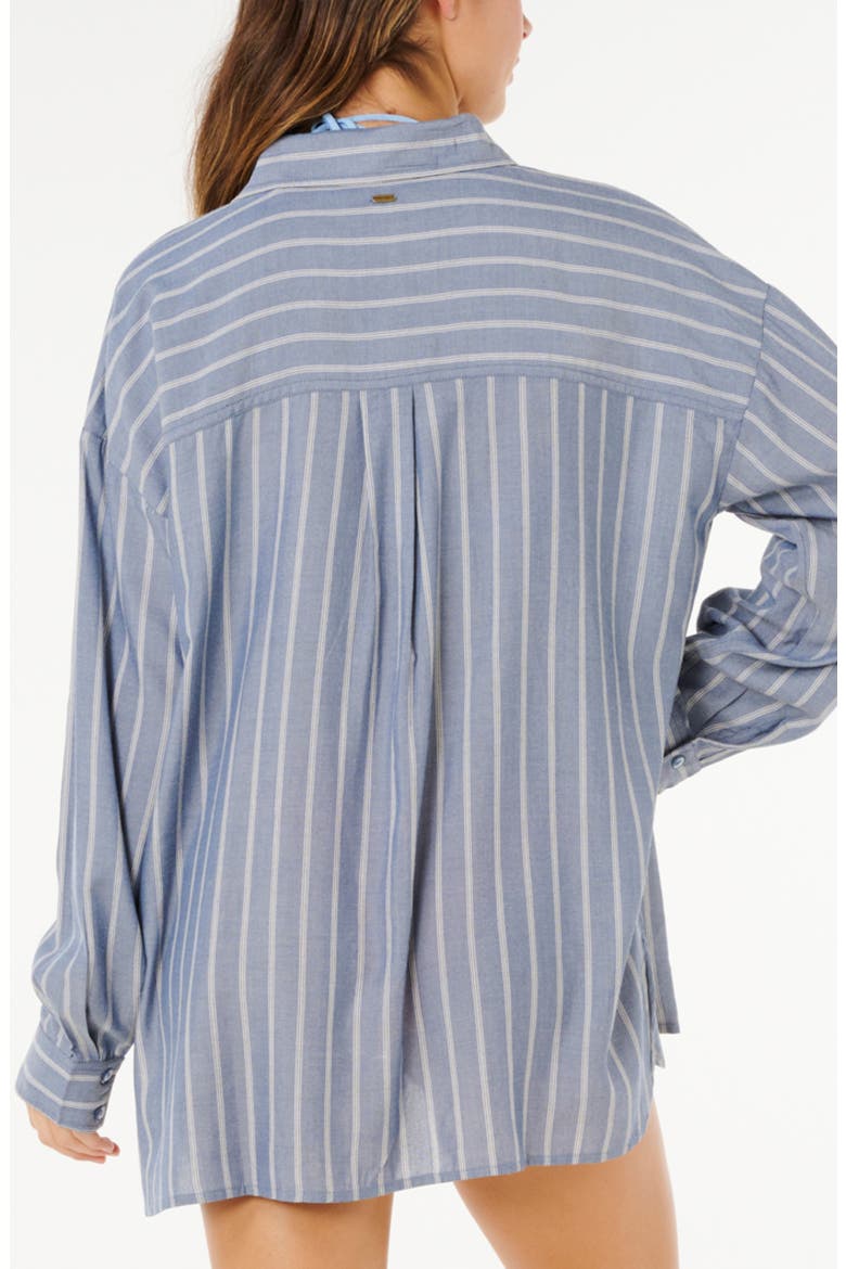 Beach Days Pinstripe Button-Up Shirt, Alternate, color, DUSTY BLUE
