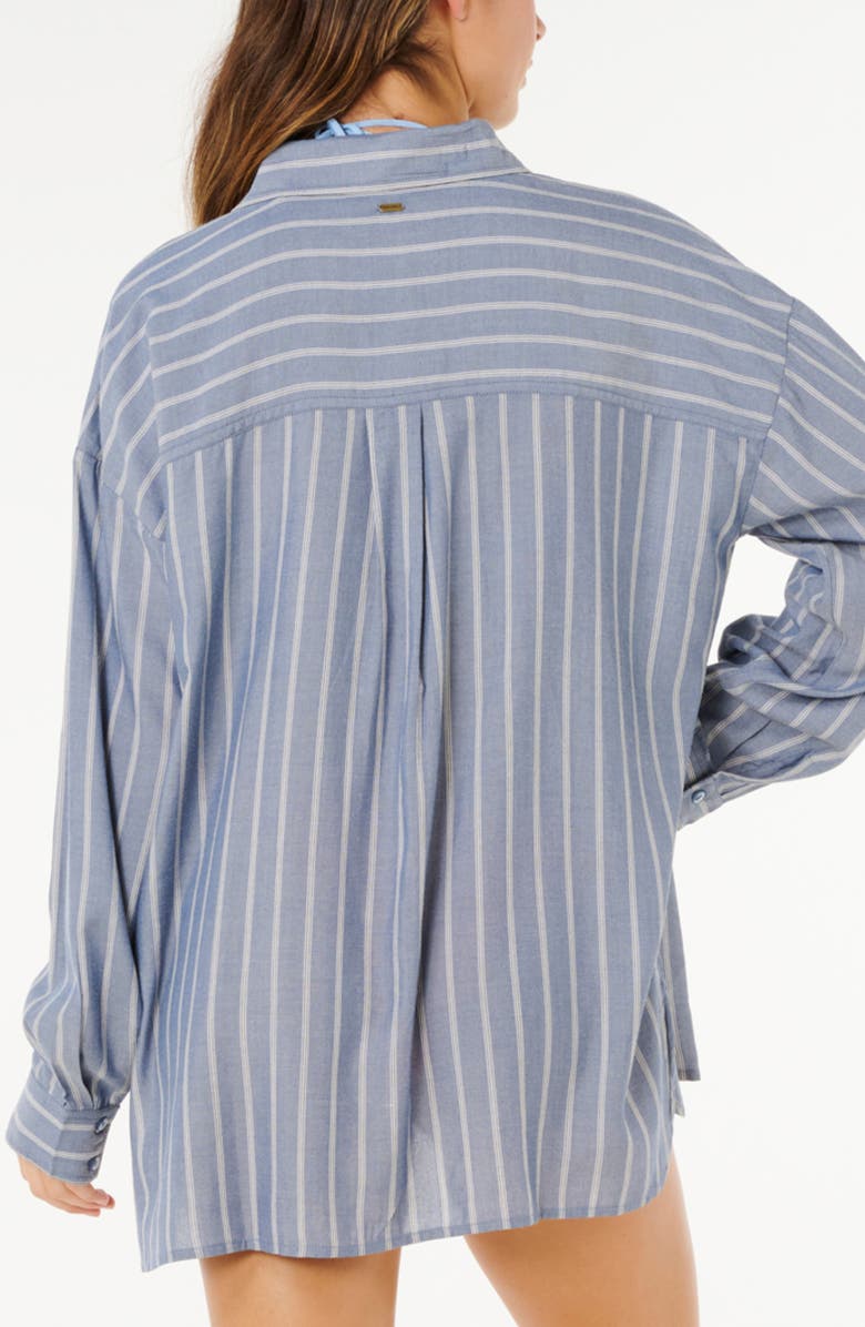 Rip Curl Beach Days Pinstripe Button-Up Shirt, Alternate, color, Dusty Blue