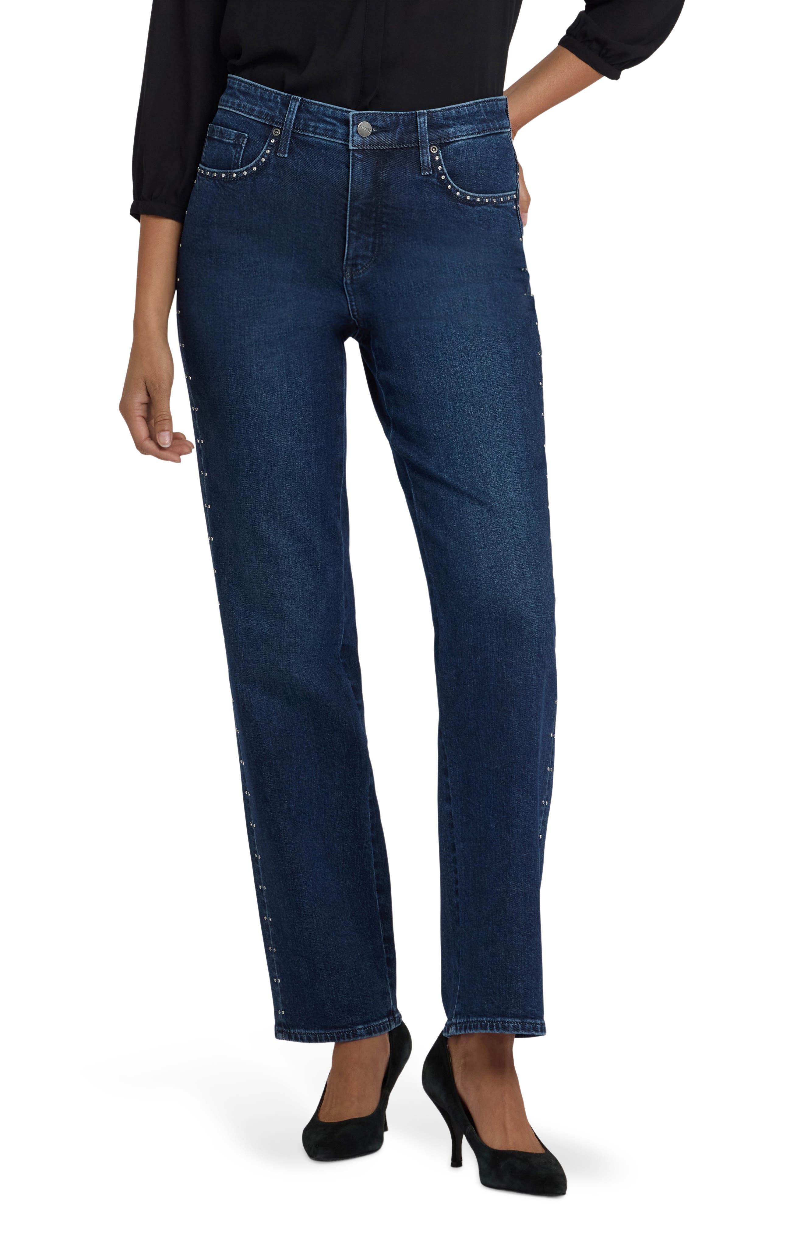 NYDJ Rhinestone Ankle Straight Leg Jeans