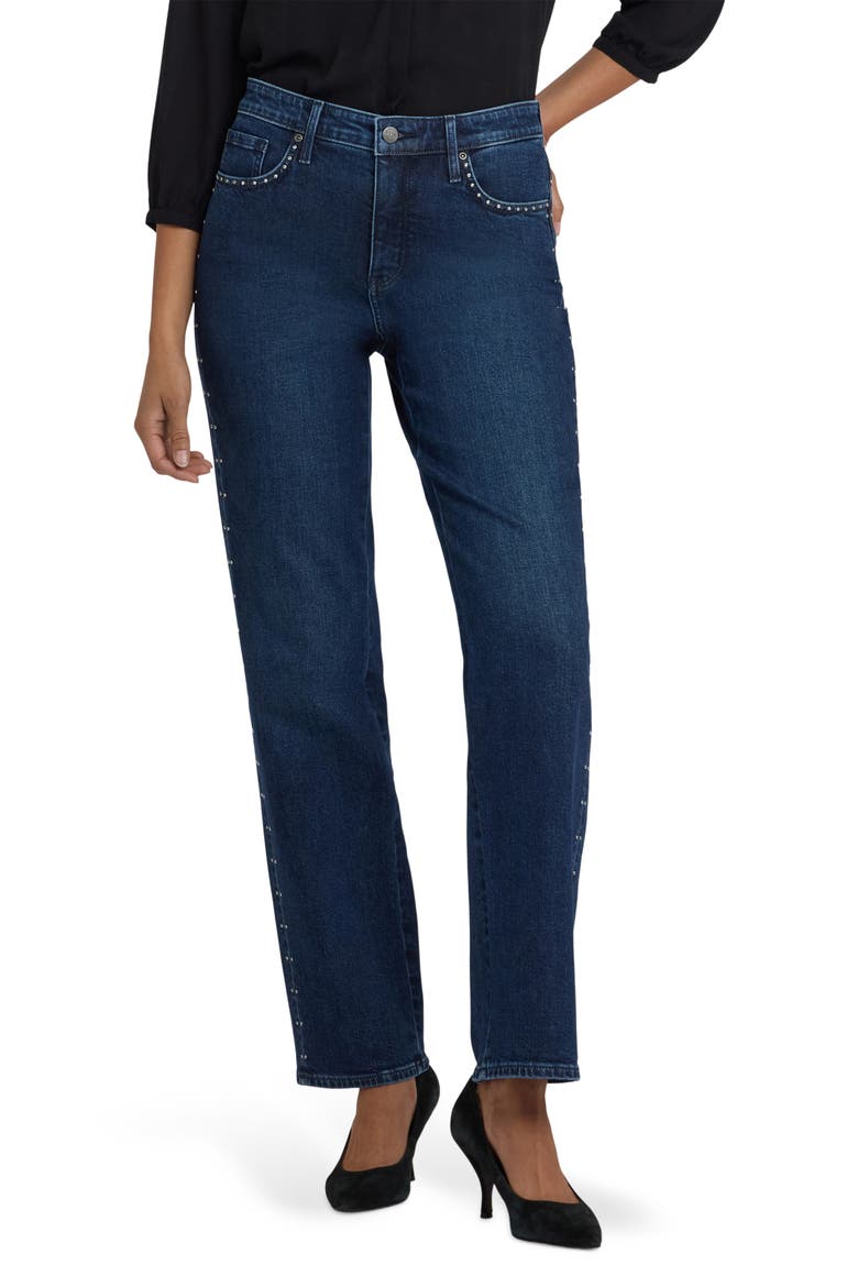 Rhinestone Ankle Straight Leg Jeans, Main, color, LOUVRE SAPPHIRE