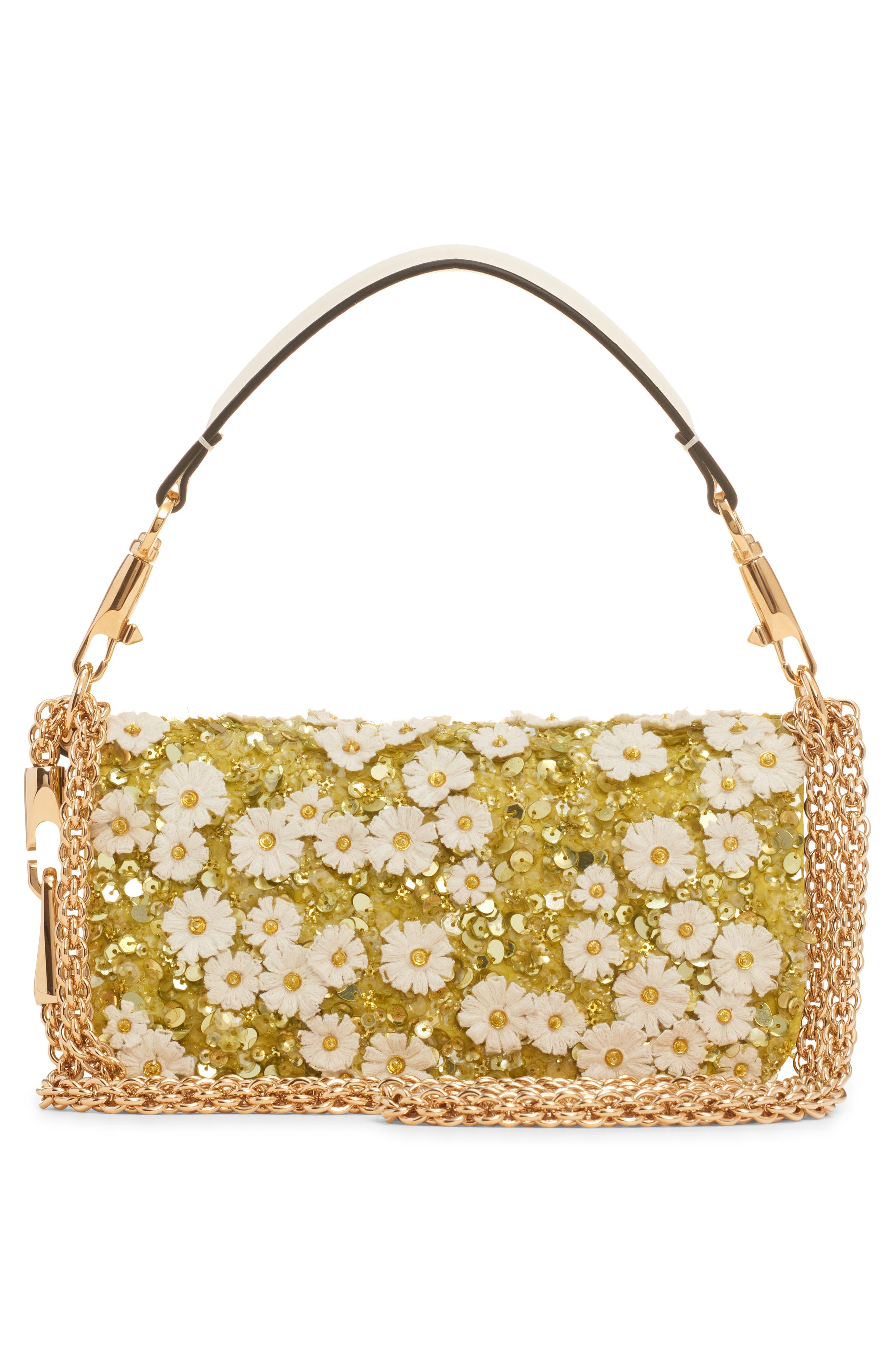 Valentino Garavani Small Daisy Locò Leather Shoulder Bag, Alternate, color, Verde-Avorio/ Ivory