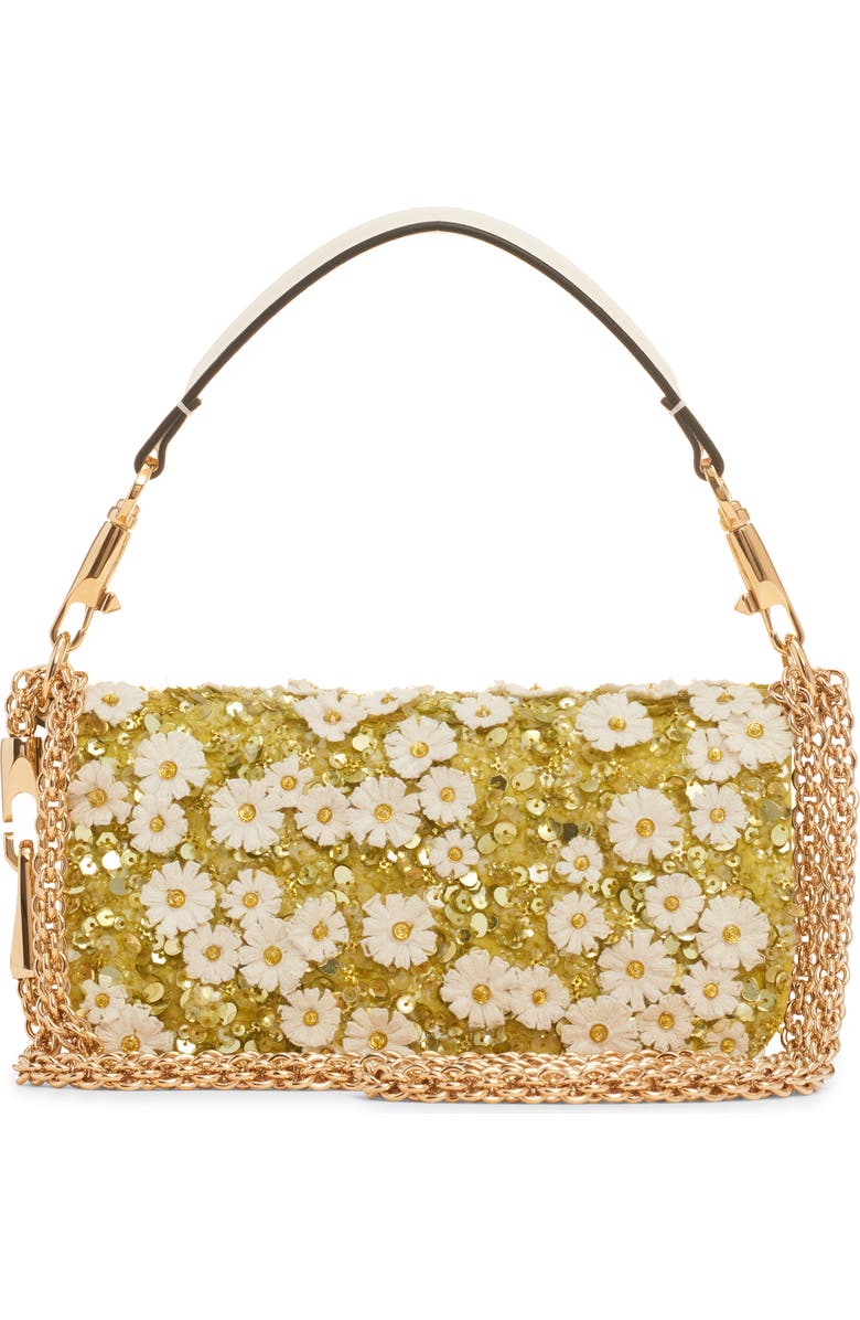 Valentino Garavani Small Daisy Locò Leather Shoulder Bag, Alternate, color, Verde-Avorio/ Ivory