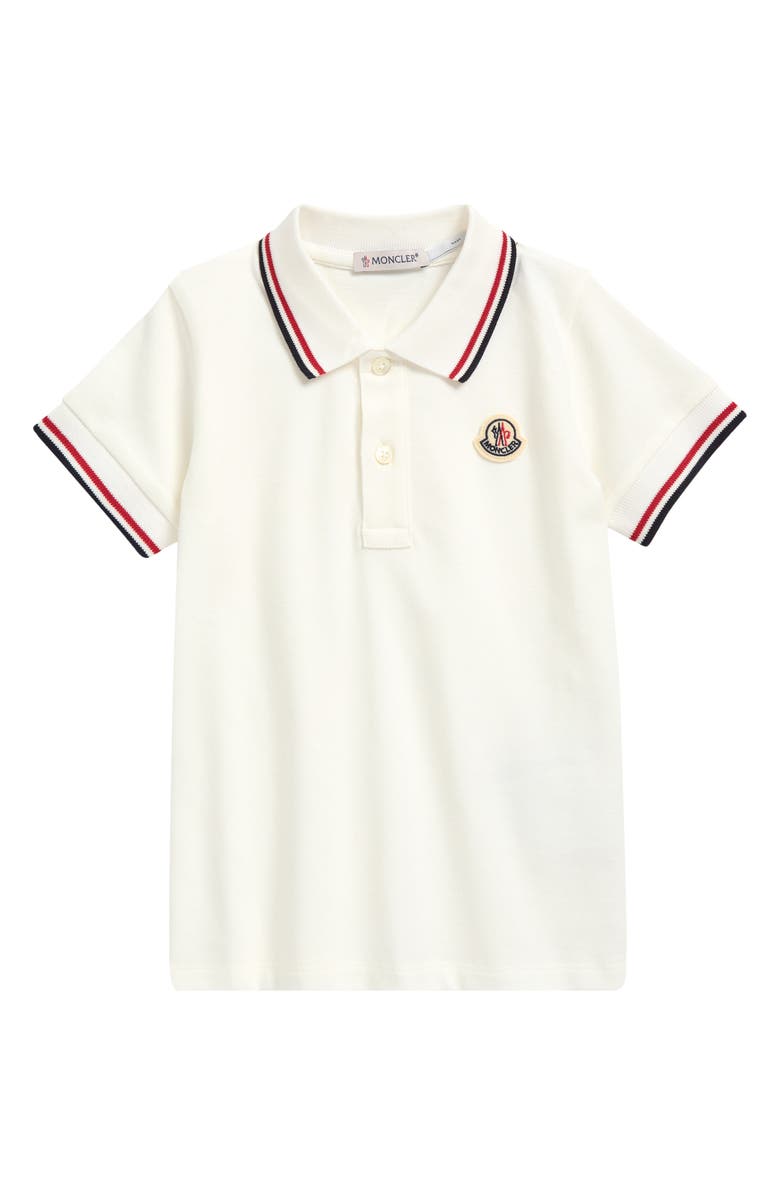 Moncler Kids' Tipped Stretch Cotton Piqué Polo, Main, color, White