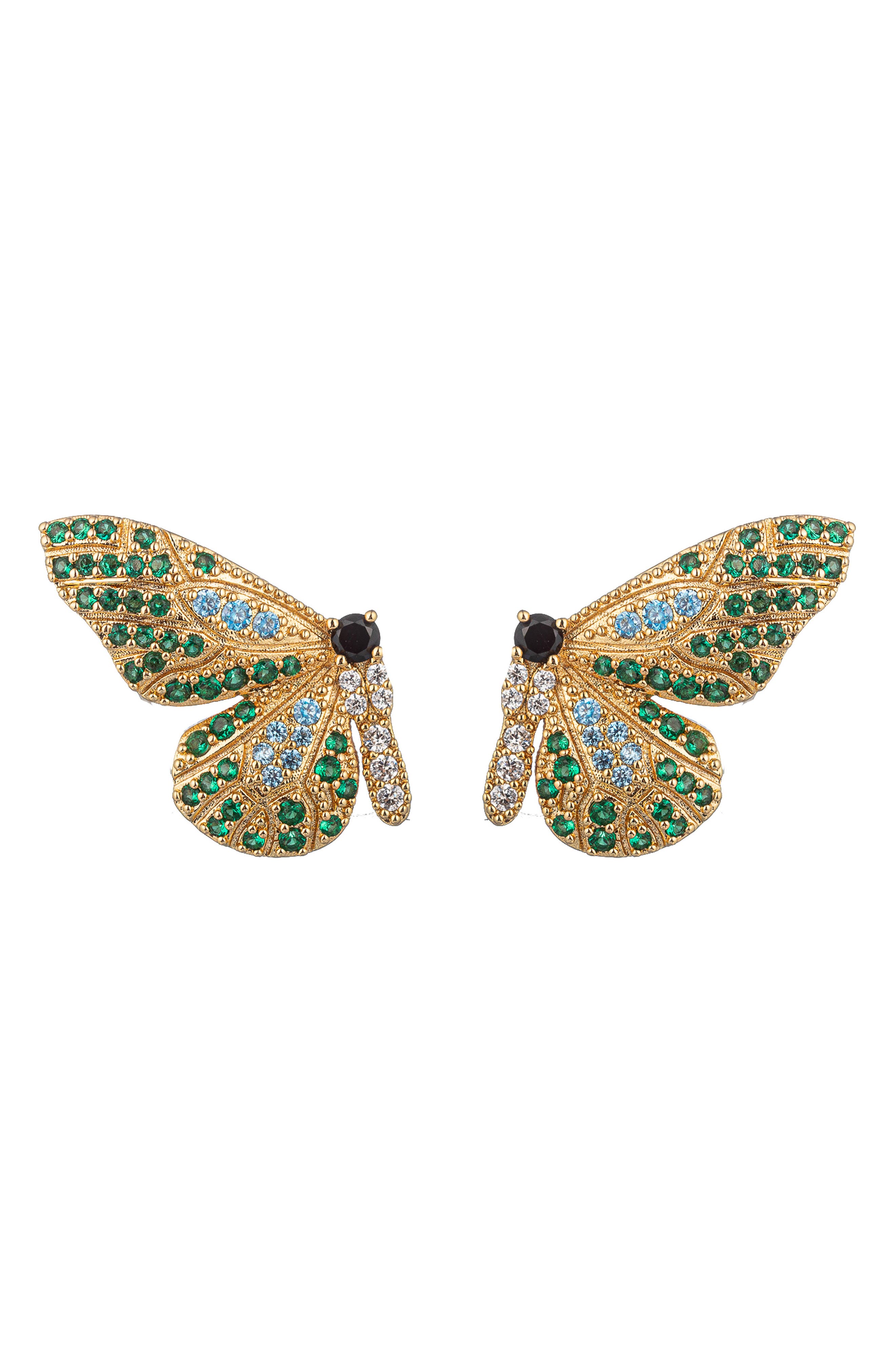 EYE CANDY LOS ANGELES Pave CZ Split Monarch Butterfly Drop Earrings