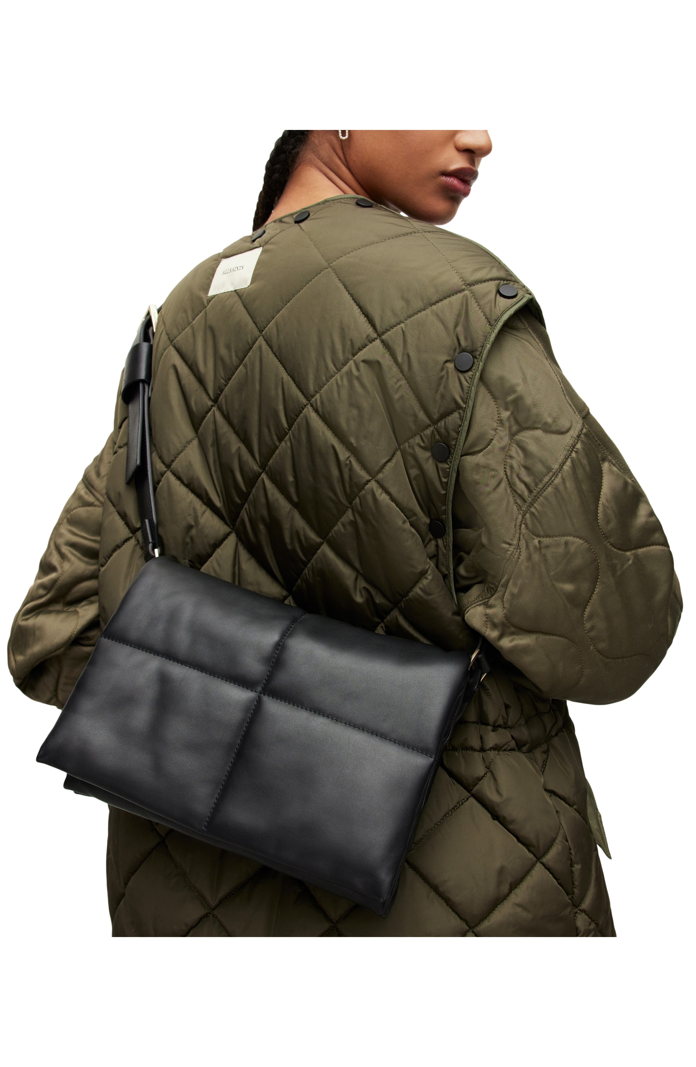 AllSaints Vittoria Quilted Leather Shoulder Bag, Alternate, color, 