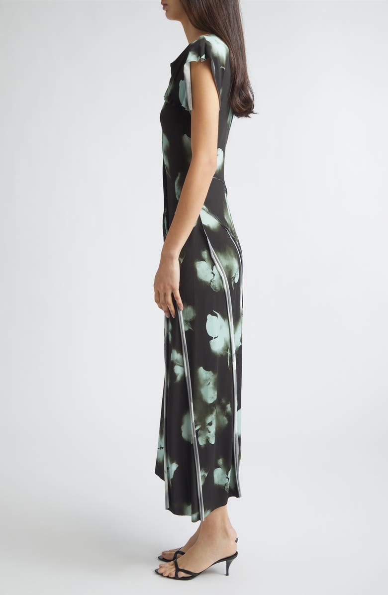 Jason Wu Collection Blurred Floral Print Draped Jersey Dress, Alternate, color, Hunter Green / Light Aqua