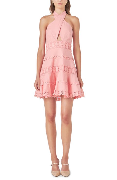Halter Lace Trim Cotton & Linen Minidress