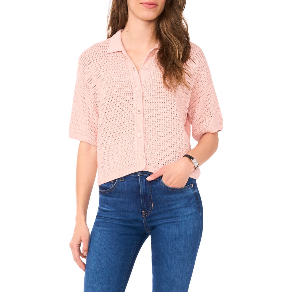 Halogenr Halogen(r) Open Stitch Button-up Polo Sweater
