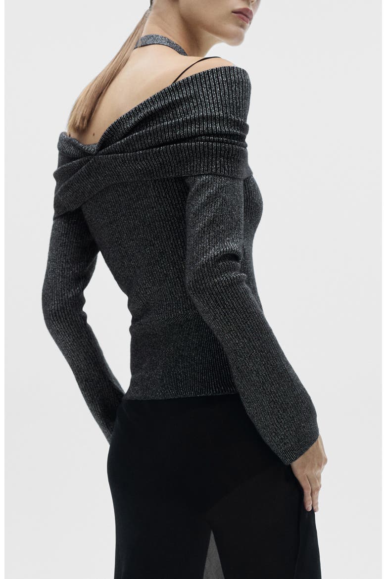 Metallic Off the Shoulder Sweater, Alternate, color, GREY