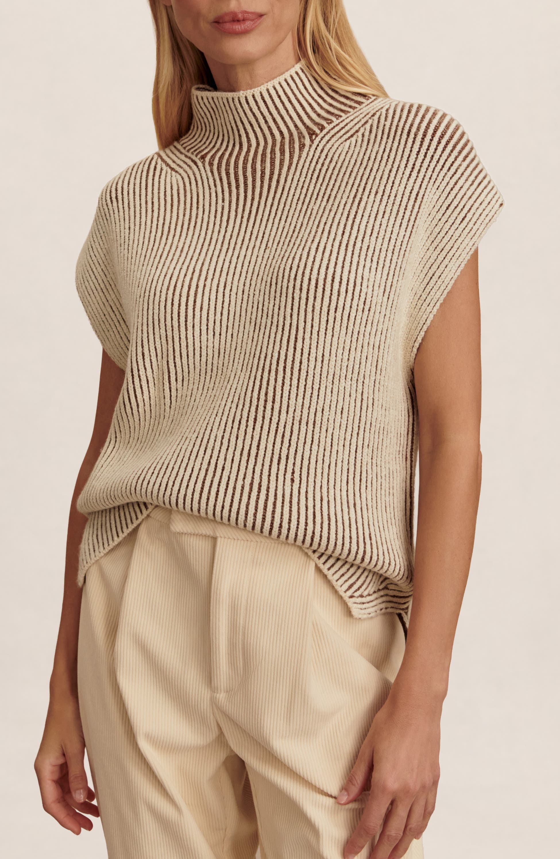 Varley Laurne Plated Mock Neck Sweater, Main, color, Cocoa Dust