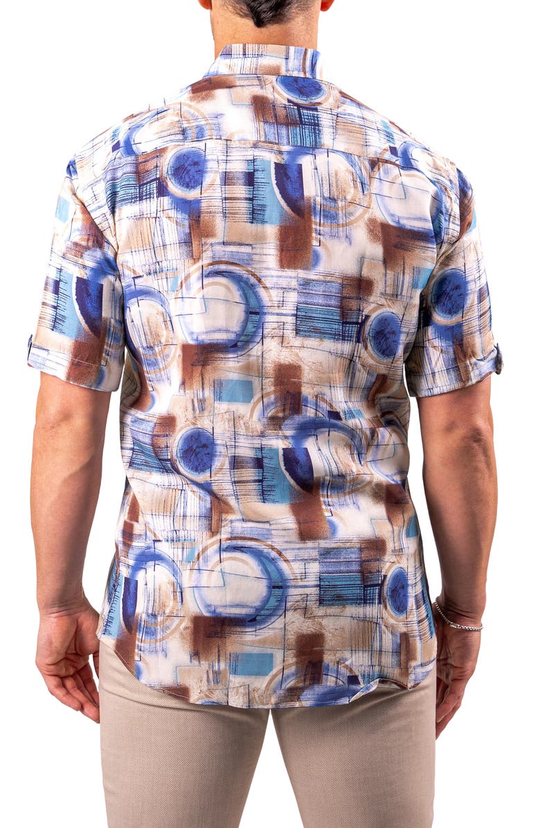 Maceoo Galileo Resistance Abstract Print Short Sleeve Button-Up Shirt, Alternate, color, Brown