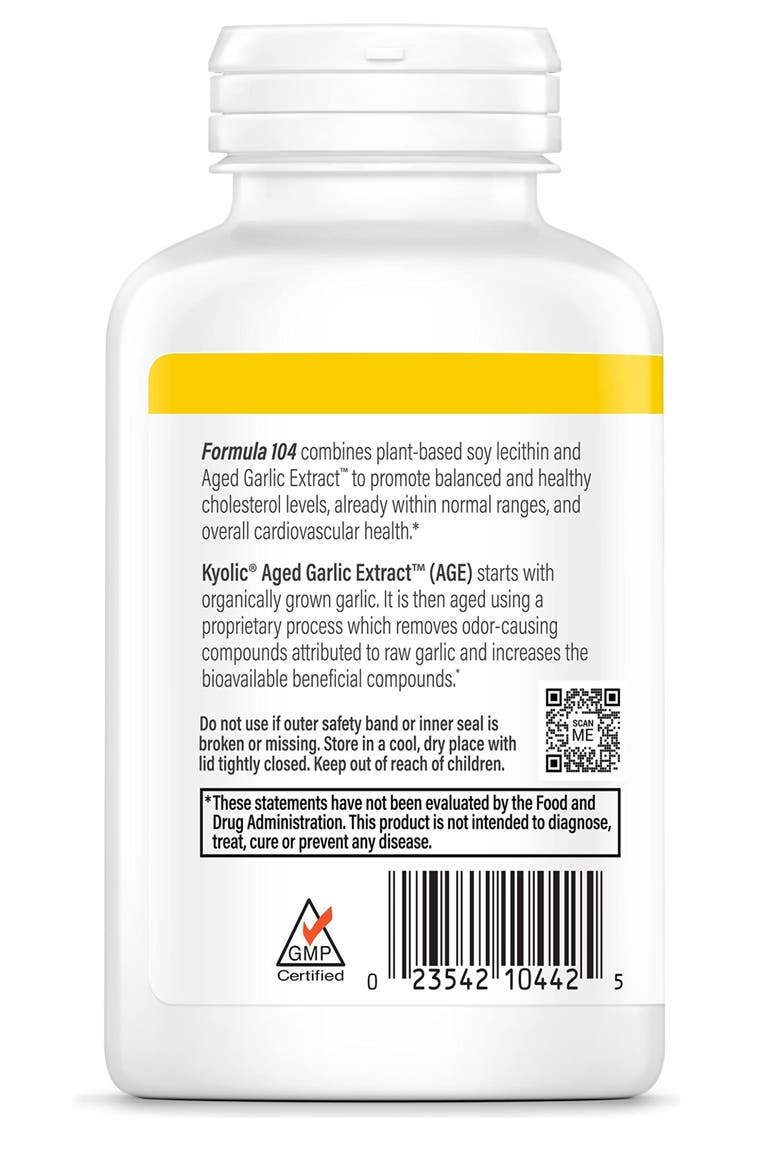 Aged Garlic Extract Formula 104, Cholesterol Health, 200 ct Capsules, Alternate, color, None
