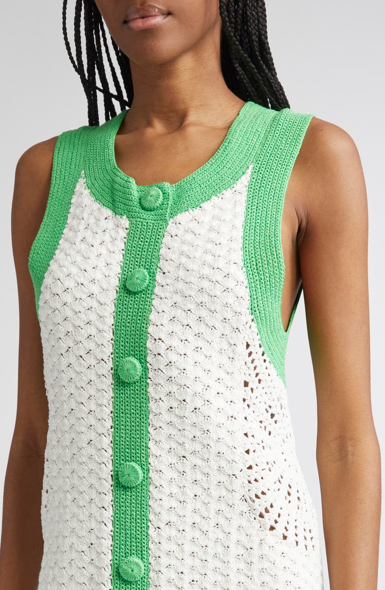 Ramy Brook Chelsea Open Stitch Shift Dress, Alternate, color, Ivory Tropic Green Colorblock